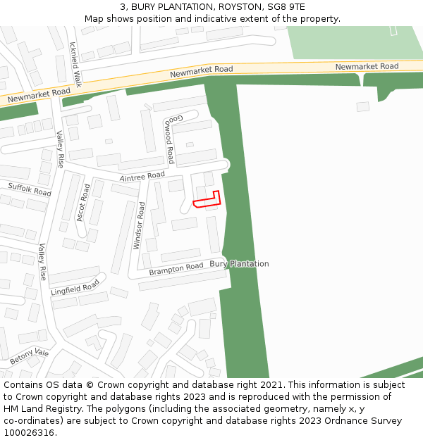 3, BURY PLANTATION, ROYSTON, SG8 9TE: Location map and indicative extent of plot