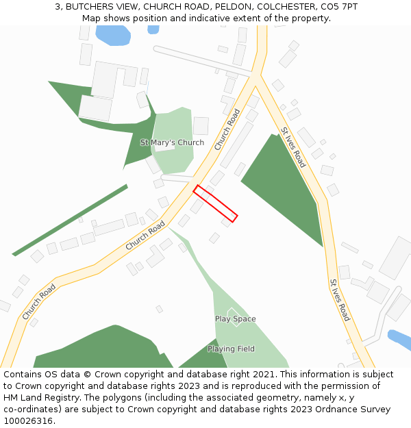 3, BUTCHERS VIEW, CHURCH ROAD, PELDON, COLCHESTER, CO5 7PT: Location map and indicative extent of plot