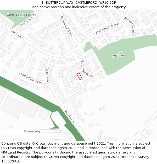 3, BUTTERCUP WAY, CASTLEFORD, WF10 5DP: Location map and indicative extent of plot