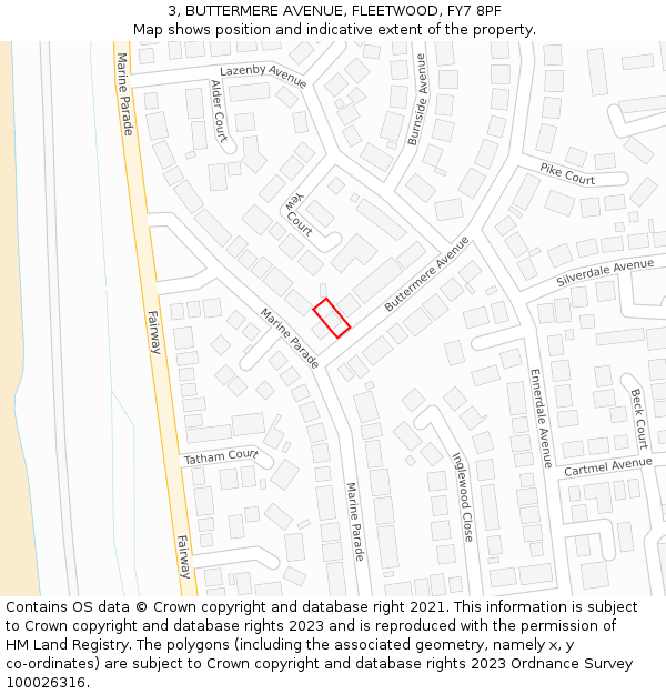 3, BUTTERMERE AVENUE, FLEETWOOD, FY7 8PF: Location map and indicative extent of plot