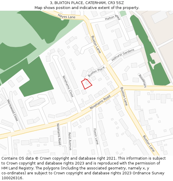 3, BUXTON PLACE, CATERHAM, CR3 5SZ: Location map and indicative extent of plot