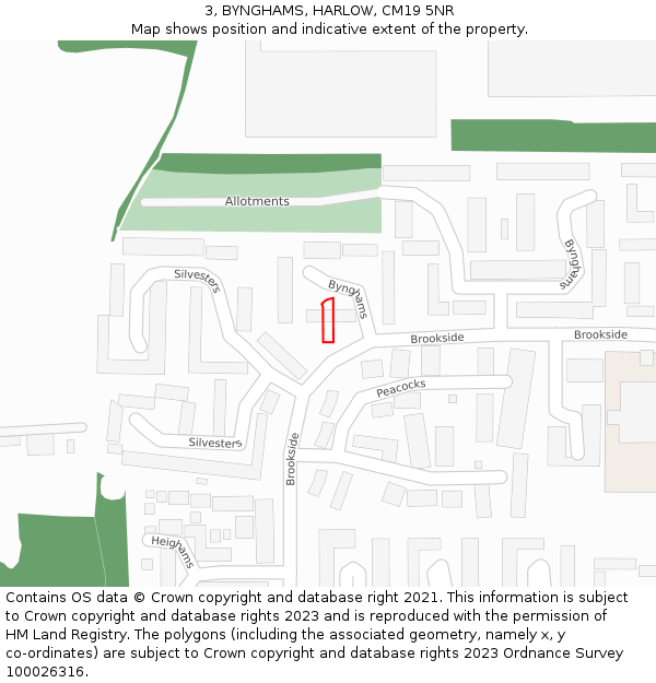 3, BYNGHAMS, HARLOW, CM19 5NR: Location map and indicative extent of plot