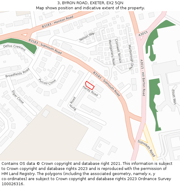 3, BYRON ROAD, EXETER, EX2 5QN: Location map and indicative extent of plot