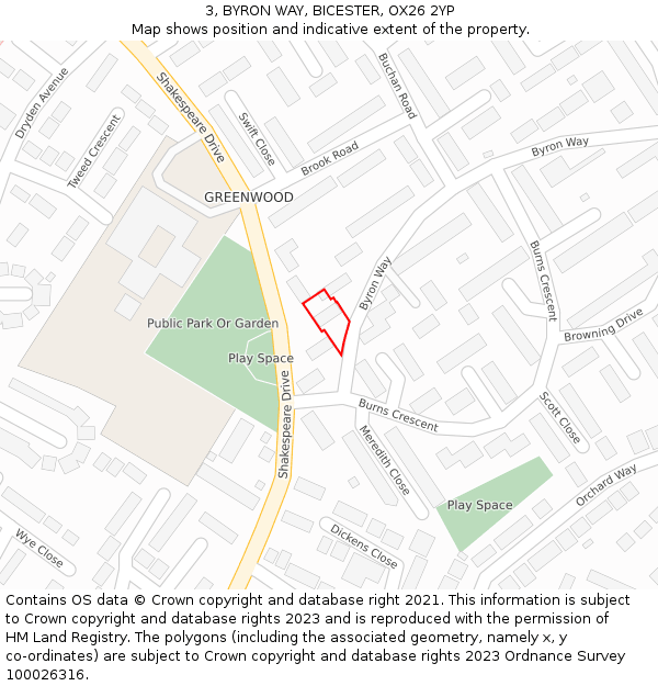 3, BYRON WAY, BICESTER, OX26 2YP: Location map and indicative extent of plot
