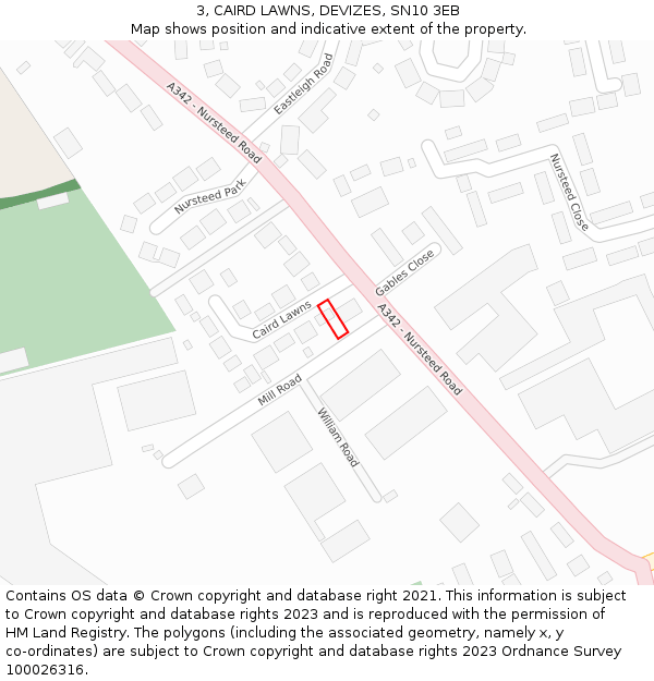 3, CAIRD LAWNS, DEVIZES, SN10 3EB: Location map and indicative extent of plot