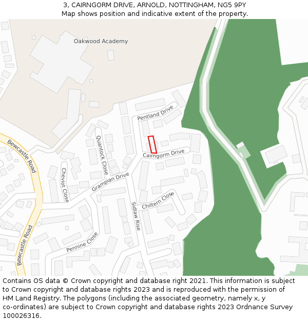 3, CAIRNGORM DRIVE, ARNOLD, NOTTINGHAM, NG5 9PY: Location map and indicative extent of plot