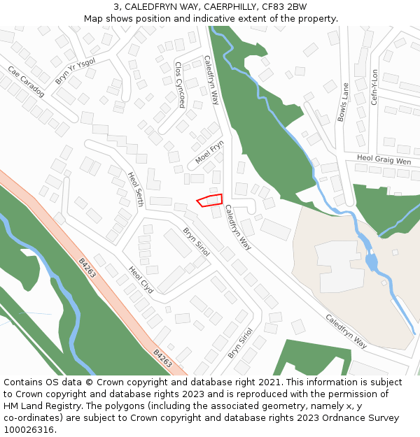 3, CALEDFRYN WAY, CAERPHILLY, CF83 2BW: Location map and indicative extent of plot