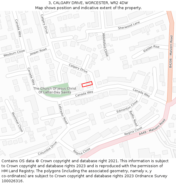 3, CALGARY DRIVE, WORCESTER, WR2 4DW: Location map and indicative extent of plot