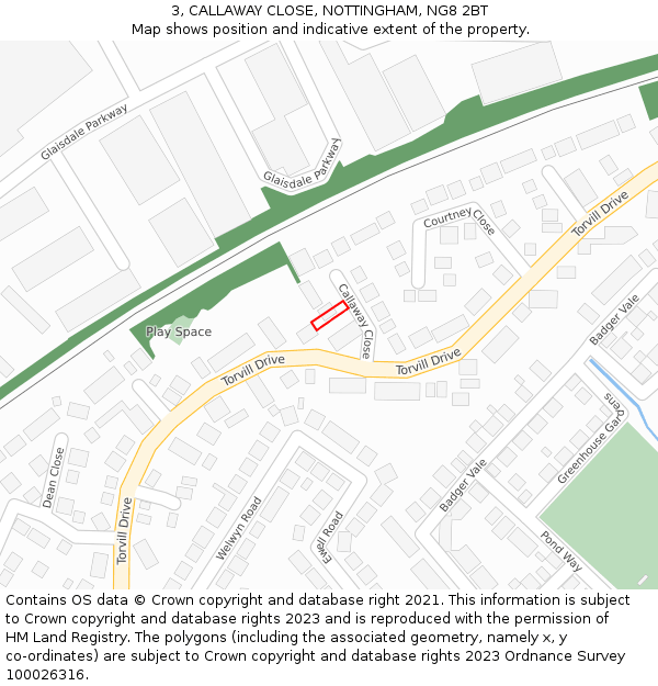 3, CALLAWAY CLOSE, NOTTINGHAM, NG8 2BT: Location map and indicative extent of plot