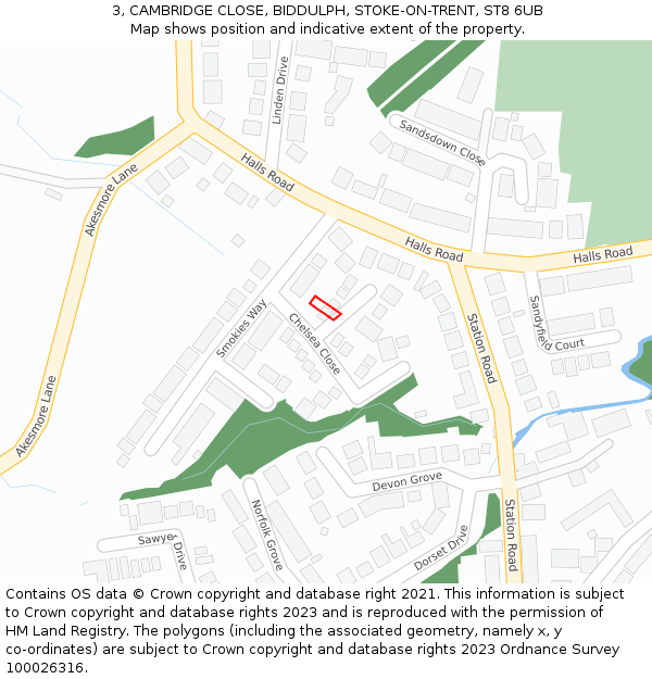 3, CAMBRIDGE CLOSE, BIDDULPH, STOKE-ON-TRENT, ST8 6UB: Location map and indicative extent of plot