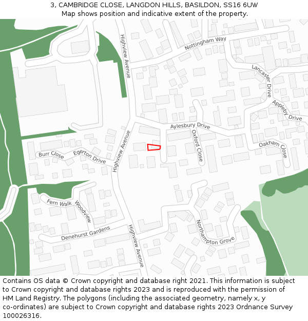 3, CAMBRIDGE CLOSE, LANGDON HILLS, BASILDON, SS16 6UW: Location map and indicative extent of plot