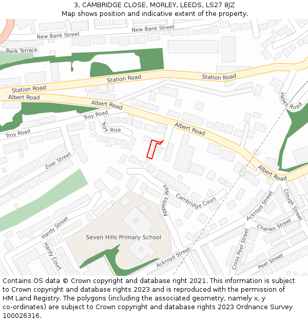 3, CAMBRIDGE CLOSE, MORLEY, LEEDS, LS27 8JZ: Location map and indicative extent of plot