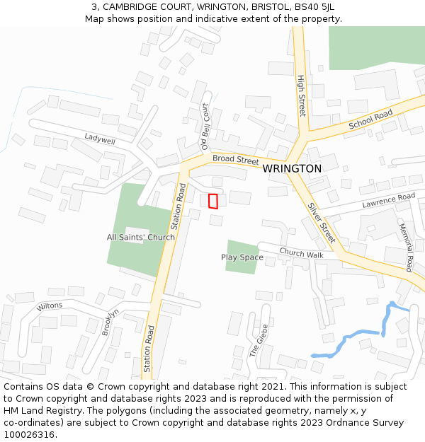 3, CAMBRIDGE COURT, WRINGTON, BRISTOL, BS40 5JL: Location map and indicative extent of plot