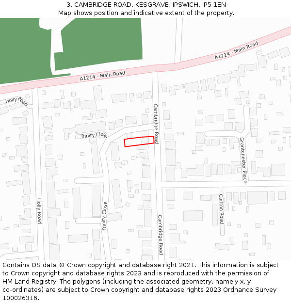 3, CAMBRIDGE ROAD, KESGRAVE, IPSWICH, IP5 1EN: Location map and indicative extent of plot