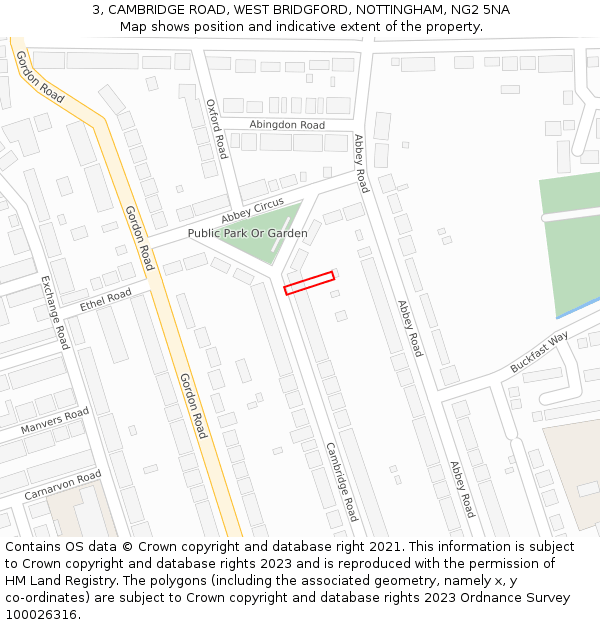 3, CAMBRIDGE ROAD, WEST BRIDGFORD, NOTTINGHAM, NG2 5NA: Location map and indicative extent of plot