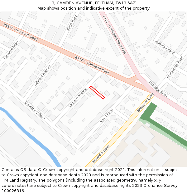 3, CAMDEN AVENUE, FELTHAM, TW13 5AZ: Location map and indicative extent of plot