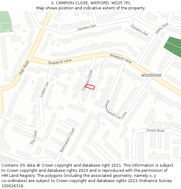 3, CAMPION CLOSE, WATFORD, WD25 7PL: Location map and indicative extent of plot