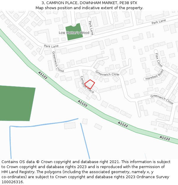 3, CAMPION PLACE, DOWNHAM MARKET, PE38 9TX: Location map and indicative extent of plot