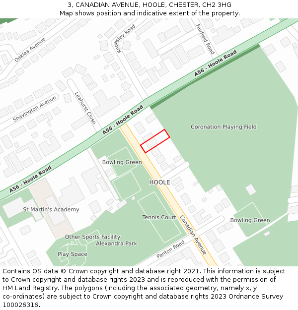 3, CANADIAN AVENUE, HOOLE, CHESTER, CH2 3HG: Location map and indicative extent of plot