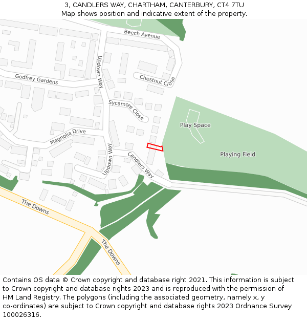 3, CANDLERS WAY, CHARTHAM, CANTERBURY, CT4 7TU: Location map and indicative extent of plot