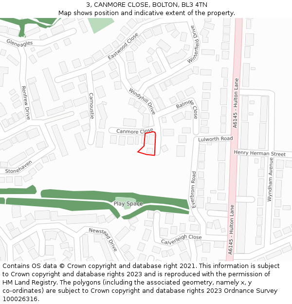 3, CANMORE CLOSE, BOLTON, BL3 4TN: Location map and indicative extent of plot