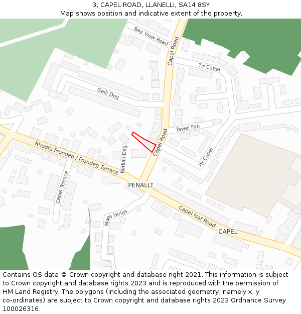 3, CAPEL ROAD, LLANELLI, SA14 8SY: Location map and indicative extent of plot