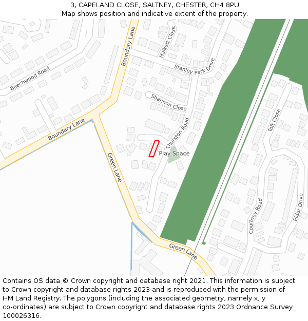 3, CAPELAND CLOSE, SALTNEY, CHESTER, CH4 8PU: Location map and indicative extent of plot
