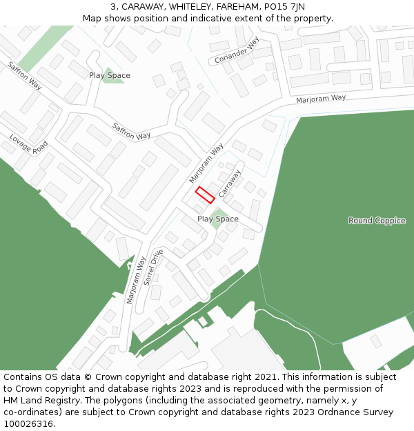 3, CARAWAY, WHITELEY, FAREHAM, PO15 7JN: Location map and indicative extent of plot