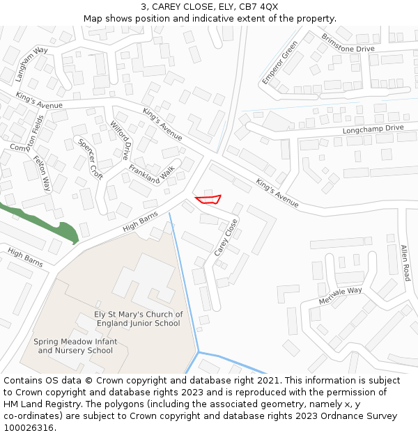 3, CAREY CLOSE, ELY, CB7 4QX: Location map and indicative extent of plot