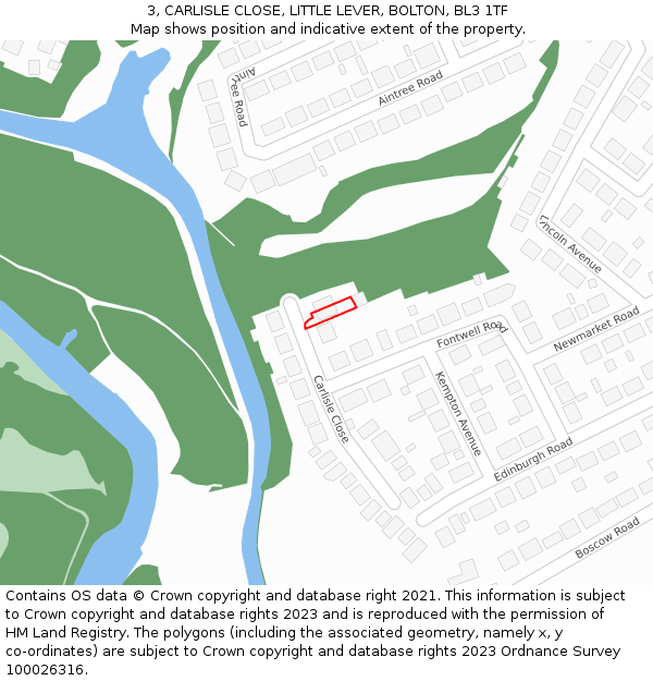 3, CARLISLE CLOSE, LITTLE LEVER, BOLTON, BL3 1TF: Location map and indicative extent of plot