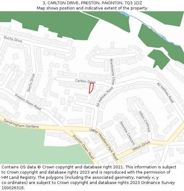 3, CARLTON DRIVE, PRESTON, PAIGNTON, TQ3 1DZ: Location map and indicative extent of plot