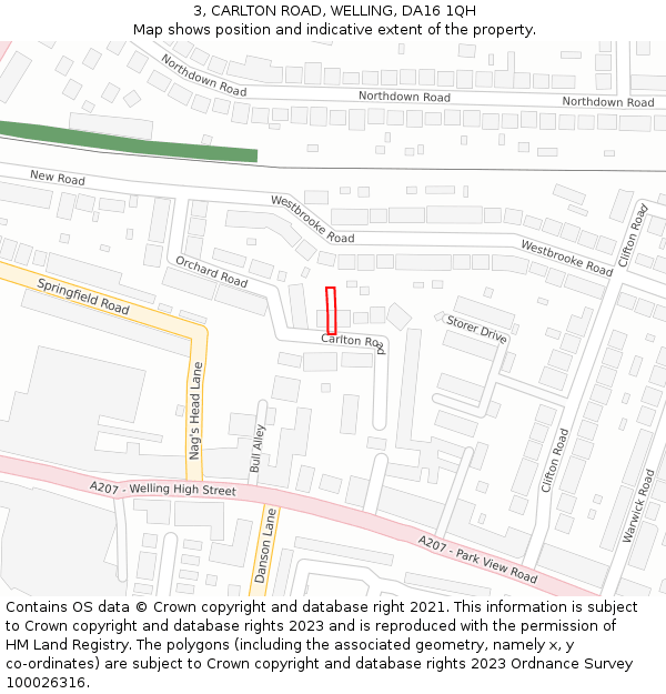 3, CARLTON ROAD, WELLING, DA16 1QH: Location map and indicative extent of plot