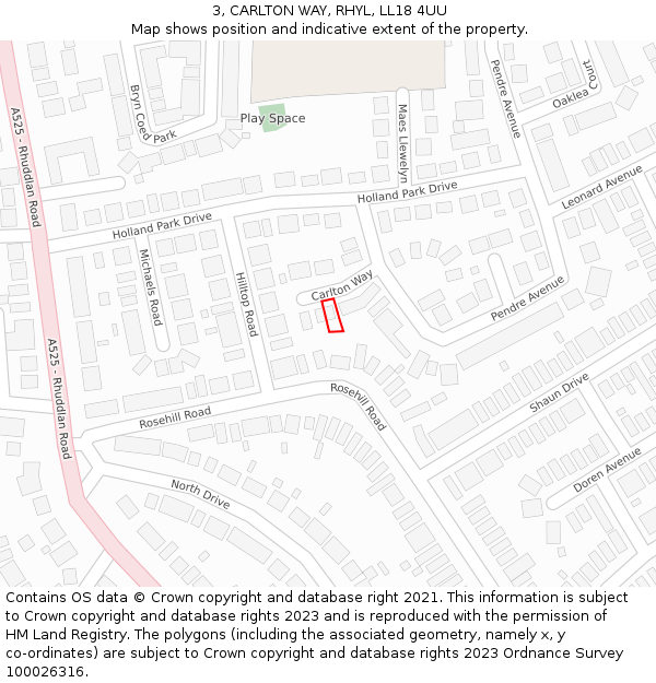 3, CARLTON WAY, RHYL, LL18 4UU: Location map and indicative extent of plot