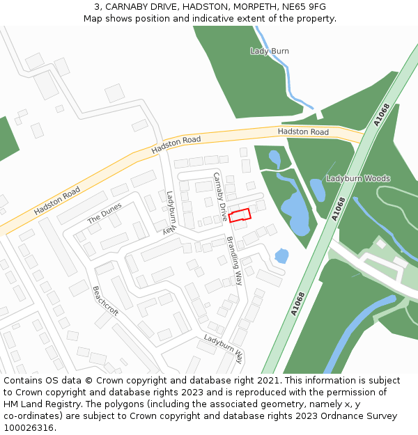 3, CARNABY DRIVE, HADSTON, MORPETH, NE65 9FG: Location map and indicative extent of plot
