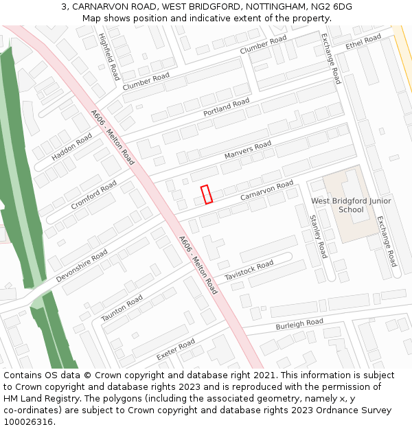 3, CARNARVON ROAD, WEST BRIDGFORD, NOTTINGHAM, NG2 6DG: Location map and indicative extent of plot