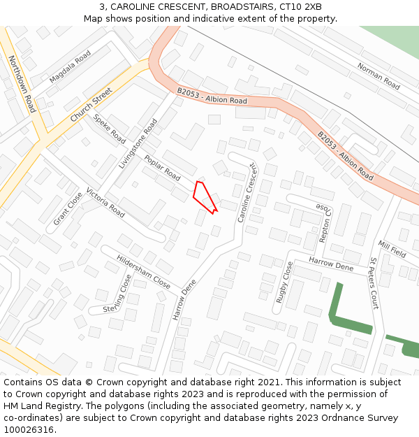 3, CAROLINE CRESCENT, BROADSTAIRS, CT10 2XB: Location map and indicative extent of plot