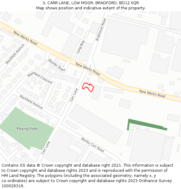 3, CARR LANE, LOW MOOR, BRADFORD, BD12 0QR: Location map and indicative extent of plot