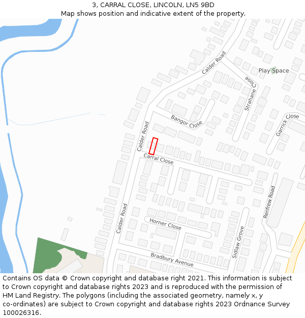 3, CARRAL CLOSE, LINCOLN, LN5 9BD: Location map and indicative extent of plot