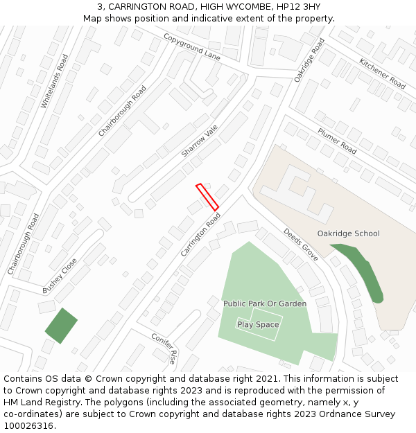 3, CARRINGTON ROAD, HIGH WYCOMBE, HP12 3HY: Location map and indicative extent of plot