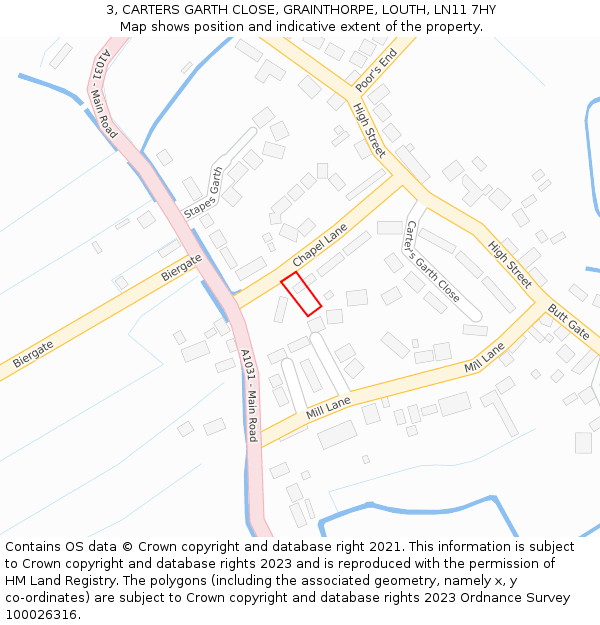 3, CARTERS GARTH CLOSE, GRAINTHORPE, LOUTH, LN11 7HY: Location map and indicative extent of plot