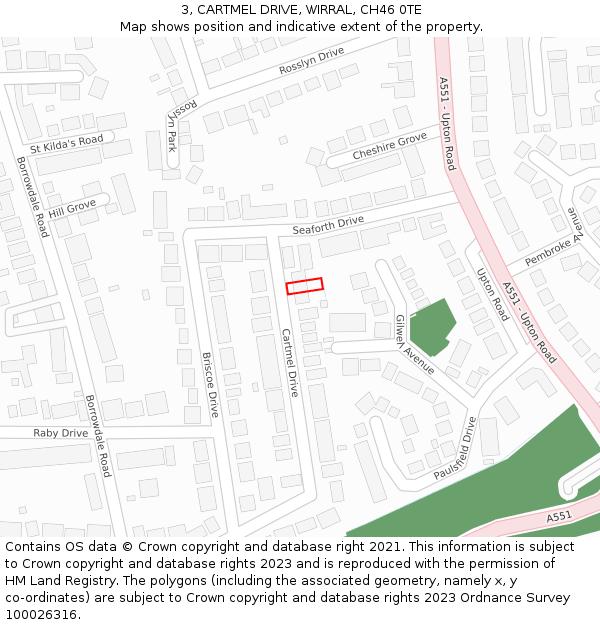 3, CARTMEL DRIVE, WIRRAL, CH46 0TE: Location map and indicative extent of plot