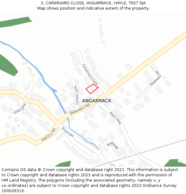 3, CARWINARD CLOSE, ANGARRACK, HAYLE, TR27 5JA: Location map and indicative extent of plot