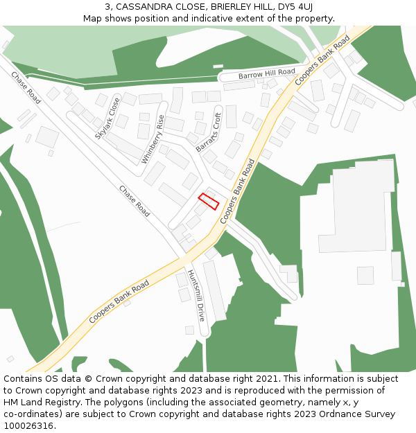 3, CASSANDRA CLOSE, BRIERLEY HILL, DY5 4UJ: Location map and indicative extent of plot