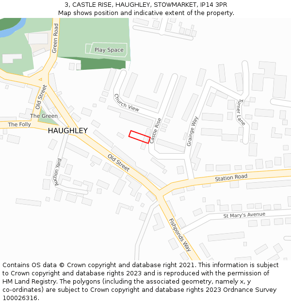 3, CASTLE RISE, HAUGHLEY, STOWMARKET, IP14 3PR: Location map and indicative extent of plot