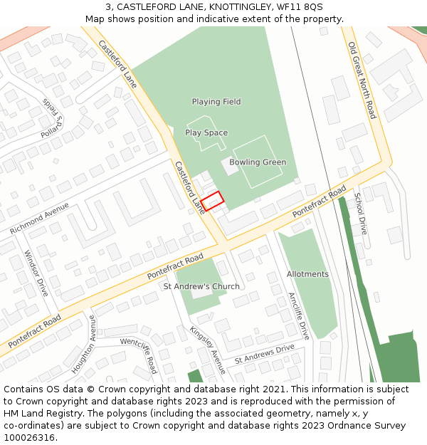 3, CASTLEFORD LANE, KNOTTINGLEY, WF11 8QS: Location map and indicative extent of plot