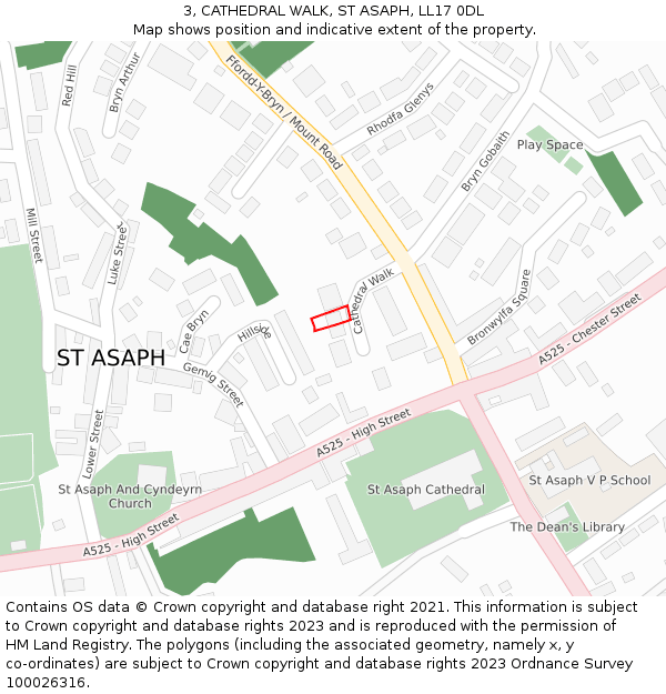 3, CATHEDRAL WALK, ST ASAPH, LL17 0DL: Location map and indicative extent of plot