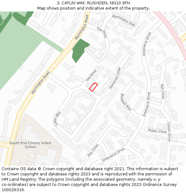 3, CATLIN WAY, RUSHDEN, NN10 9FN: Location map and indicative extent of plot