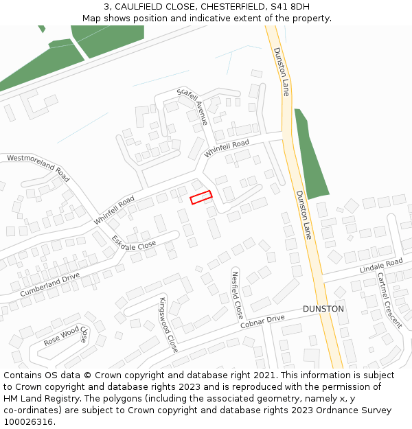 3, CAULFIELD CLOSE, CHESTERFIELD, S41 8DH: Location map and indicative extent of plot