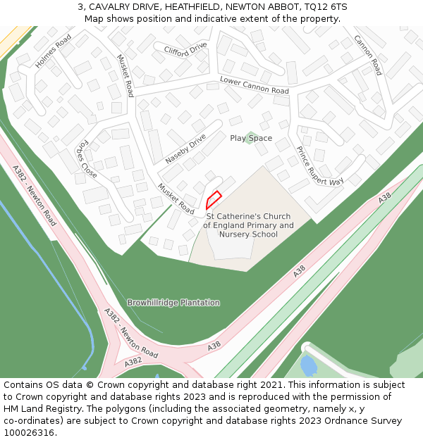 3, CAVALRY DRIVE, HEATHFIELD, NEWTON ABBOT, TQ12 6TS: Location map and indicative extent of plot