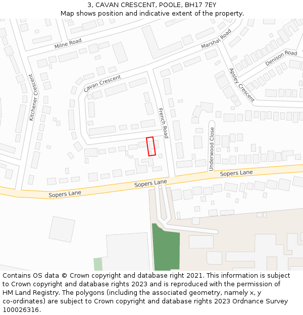 3, CAVAN CRESCENT, POOLE, BH17 7EY: Location map and indicative extent of plot